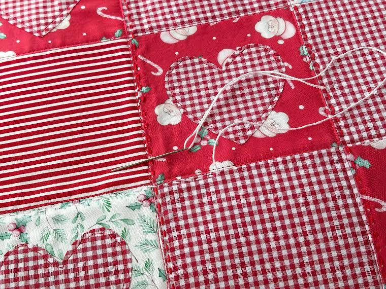 Handmade Red Christmas Patchwork Cushion