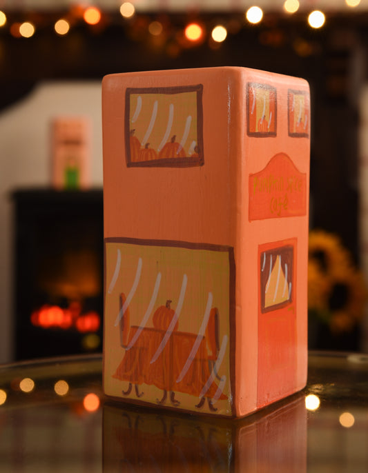 Autumn Pumpkin Spice Café Hand Painted Vase