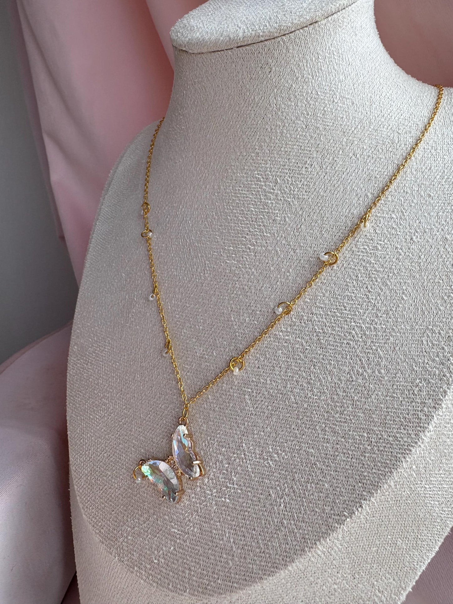 White Crystal Butterfly Necklace