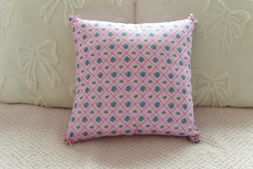 Handmade Pink Floral Bow Cushion