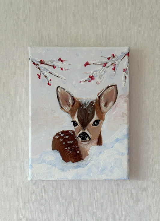 Deer in the Snow Acrylic on Canvas Painting