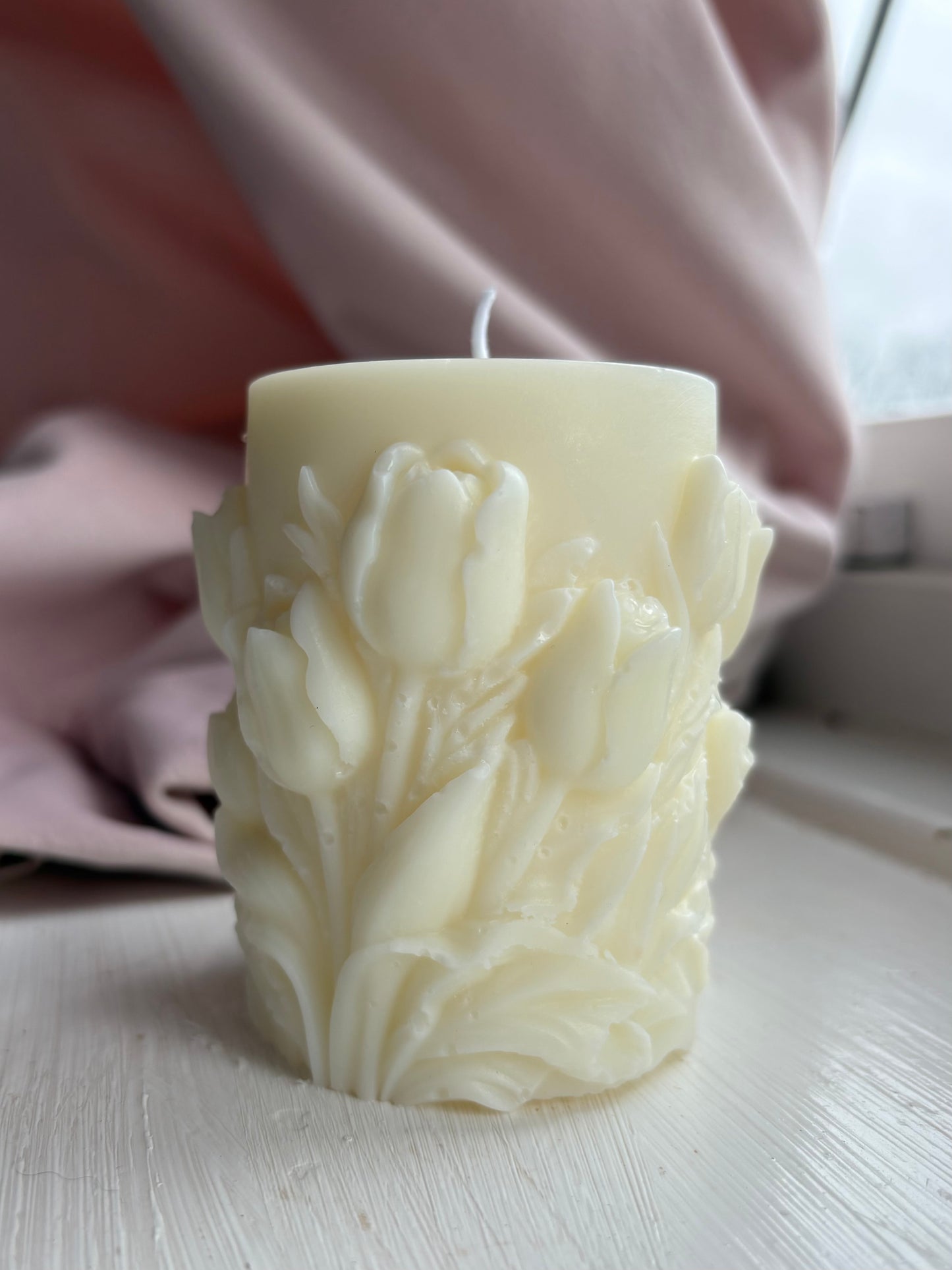 Vanilla Floral Print Pillar Candle