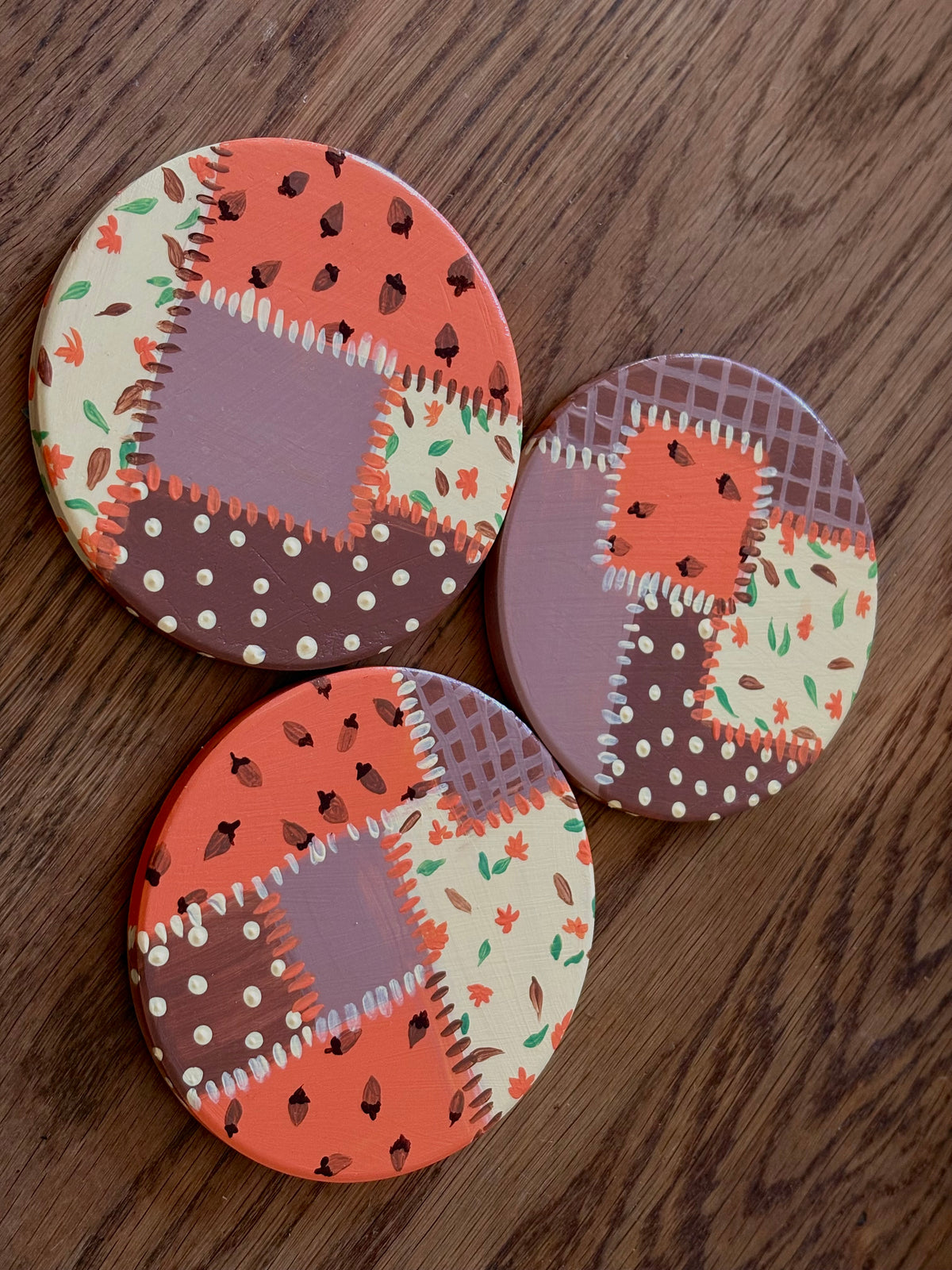 Autumn hand painted patchwork coasters