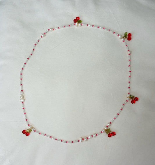 Cherry Red and White Pearl Waist Beads Waist Chain