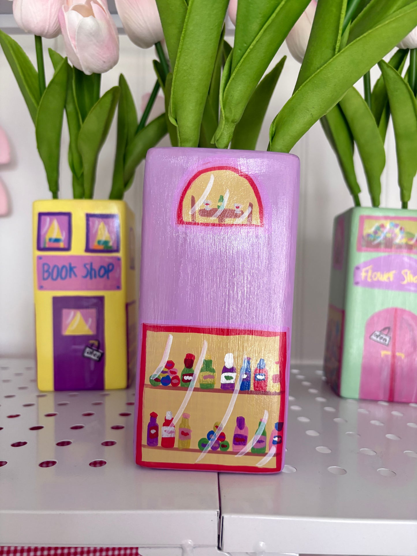 One of a Kind Lilac Purple Wine Bar Shop Hand Painted Vase