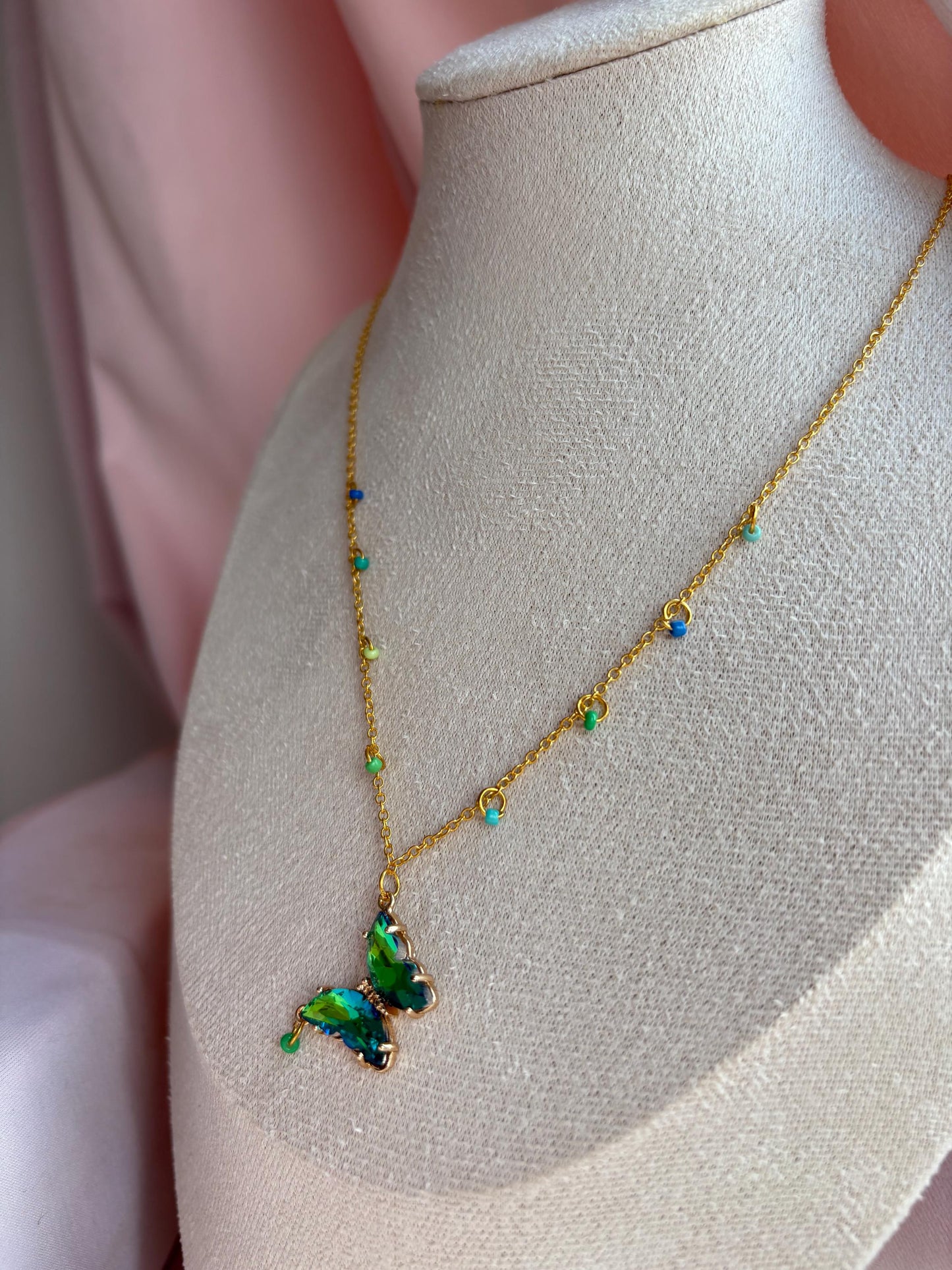 Green Crystal Butterfly Necklace