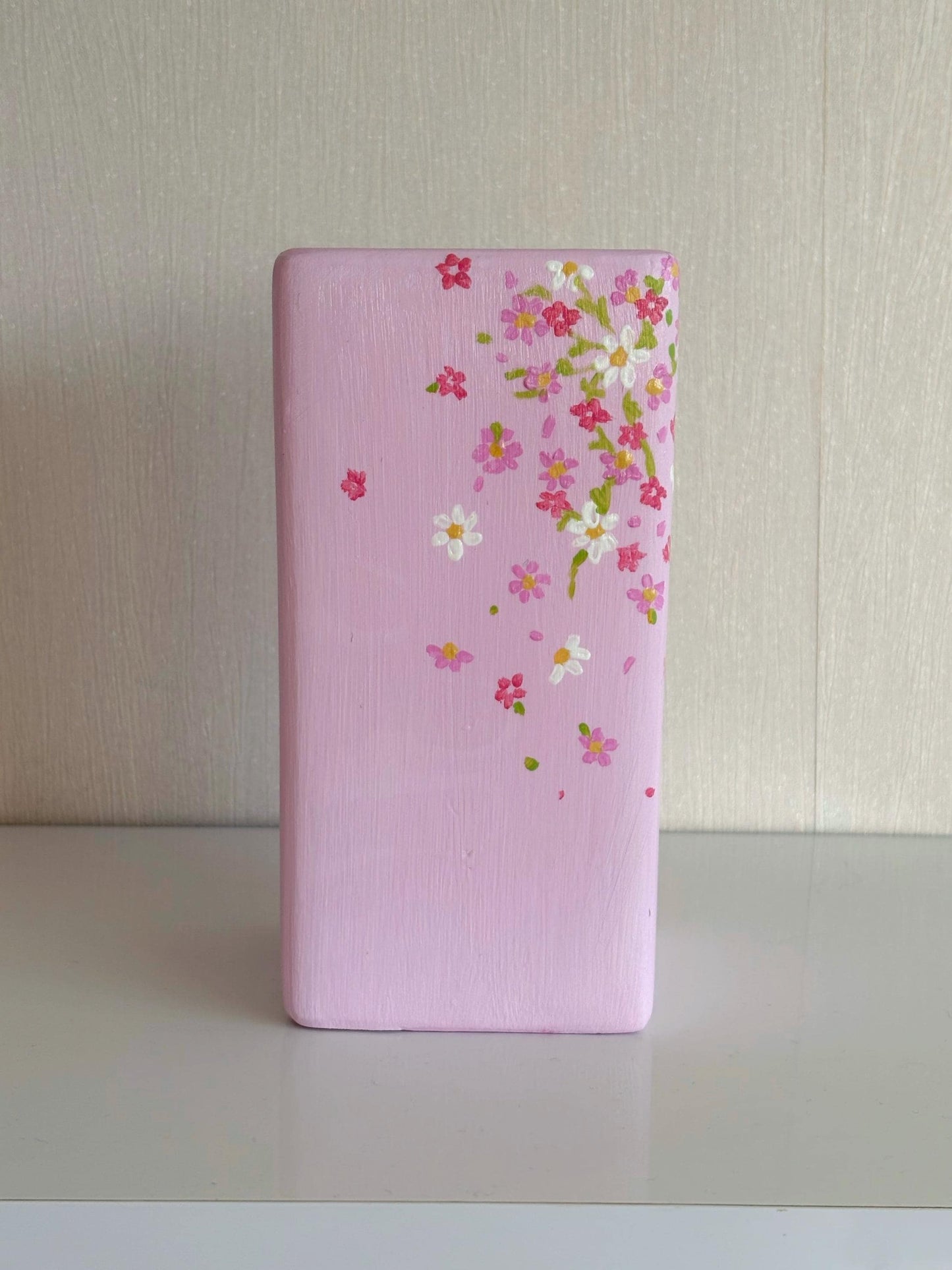 One of a Kind Pink Floral Hand Painted Vase