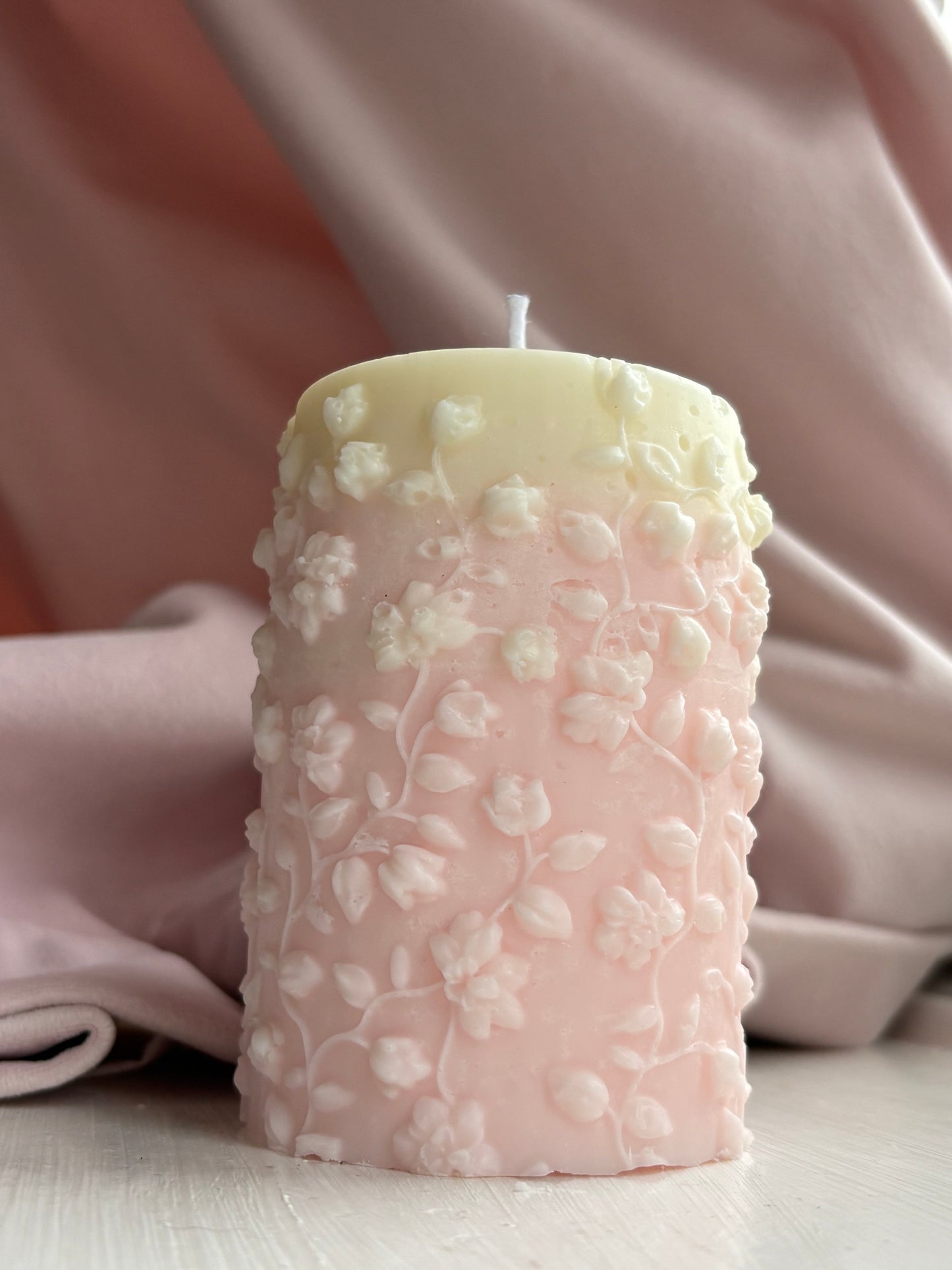Cherry Blossom and Plum Floral Pillar Candles
