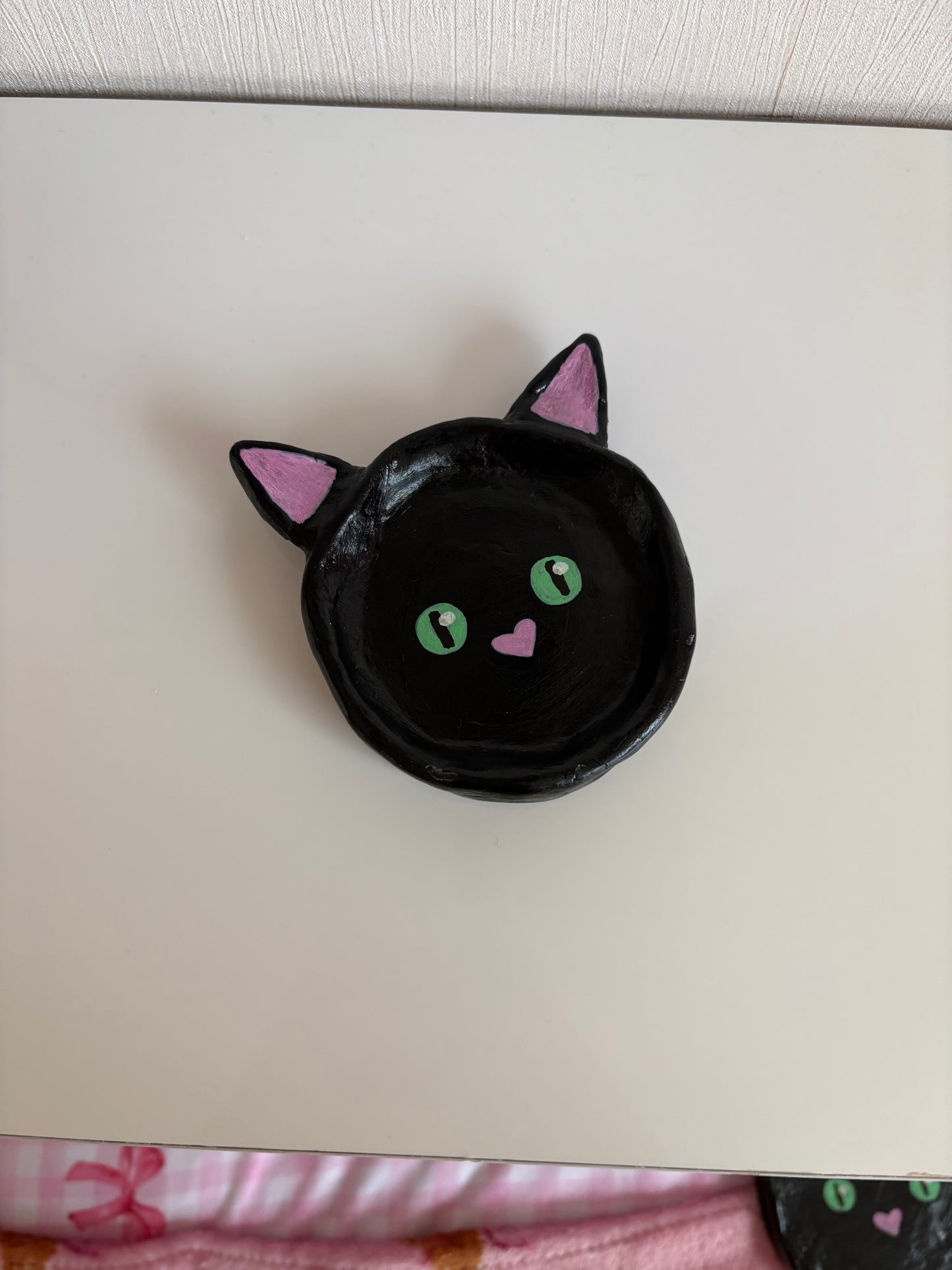 Small one of a kind handmade black cat jewellery holder trinket