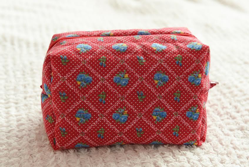 Handmade Red Floral Quilted Makeup Bag