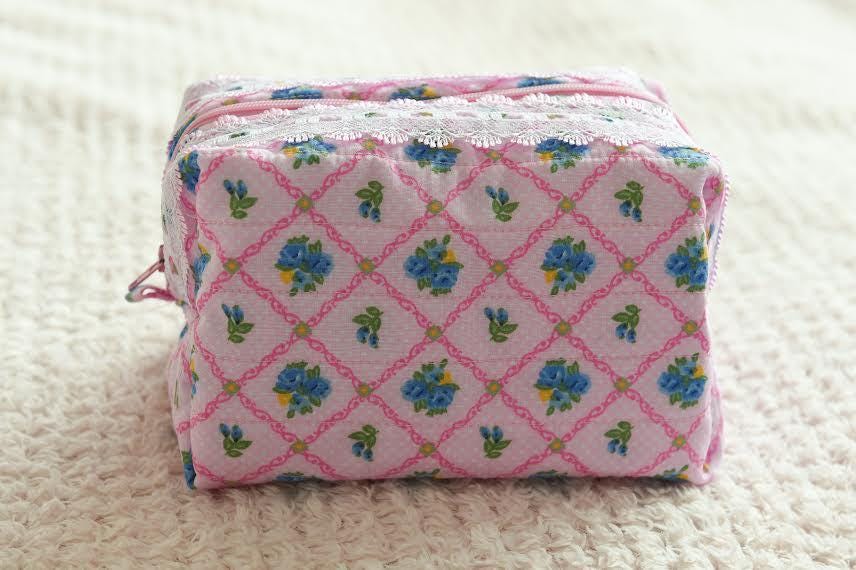 Handmade Pink Floral Quilted Makeup Bag