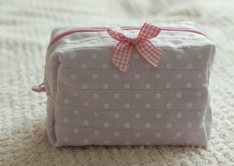 Handmade Pink Polka Dot Quilted Makeup Bag