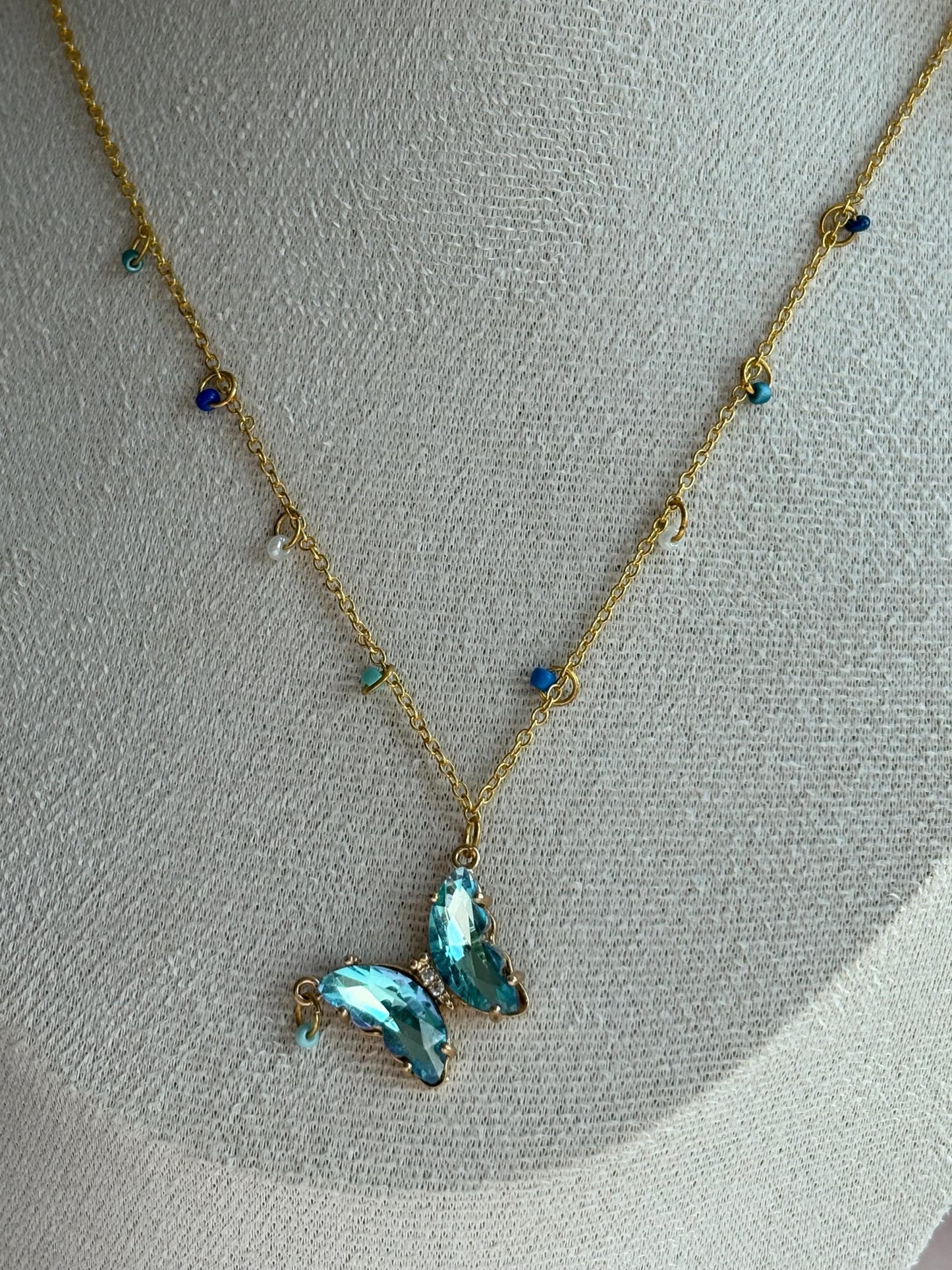 Light Blue Crystal Butterfly Necklace