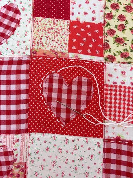 Handmade Red Heart Patchwork Cushion