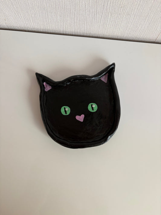 One of a kind handmade black cat jewellery holder trinket