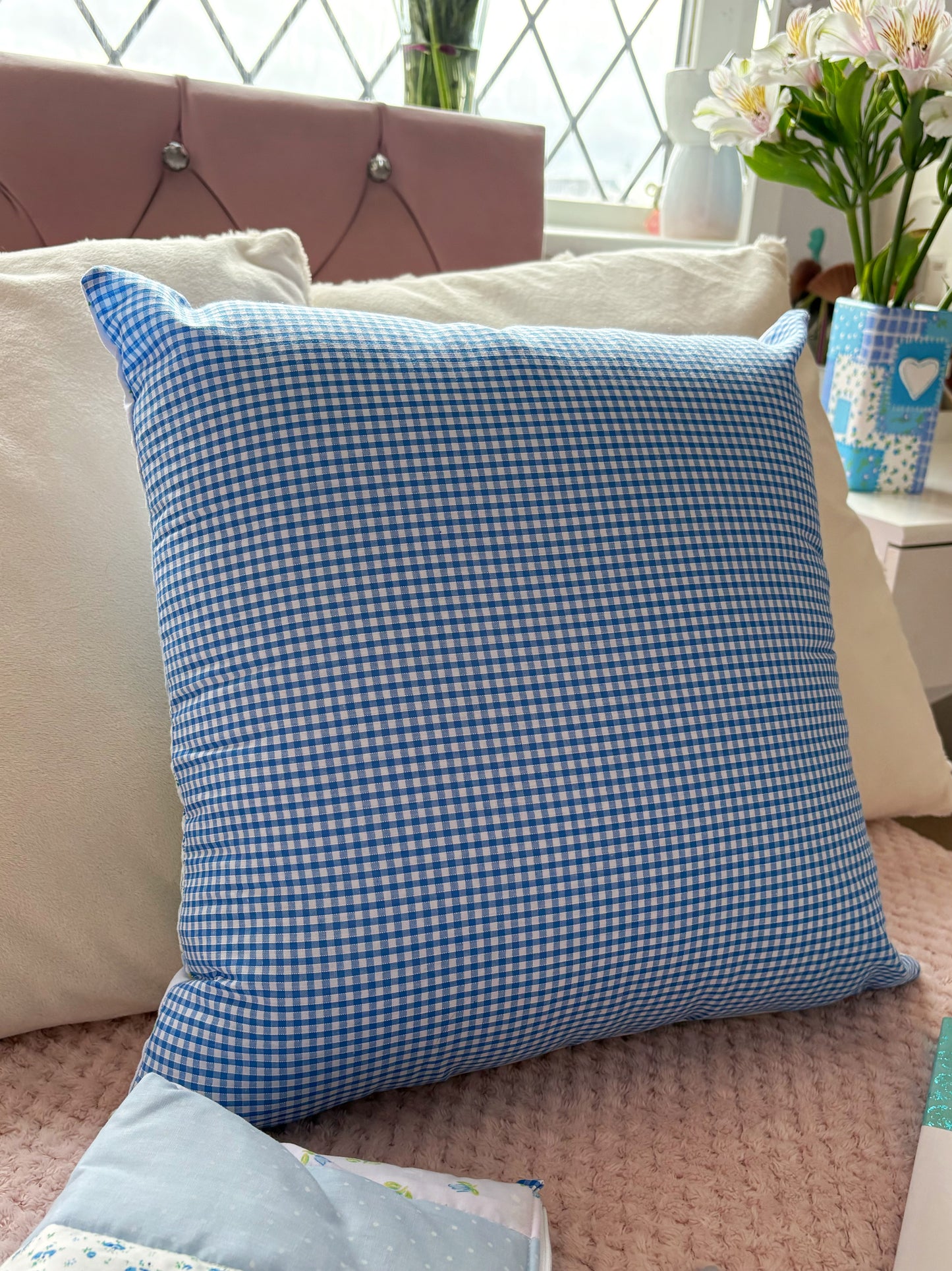 Handmade Heart Appliqué Patchwork Cushion