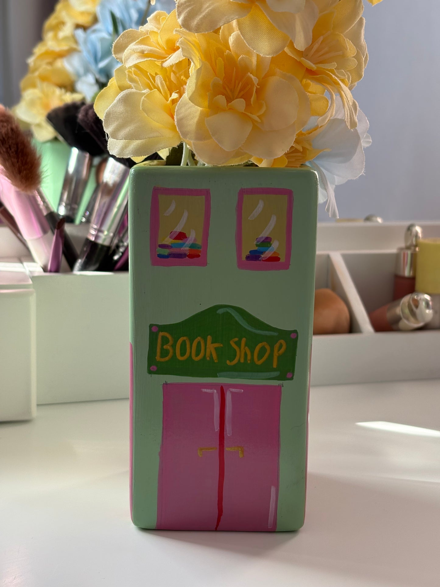 One of a Kind Green Book Shop Hand Painted Vase