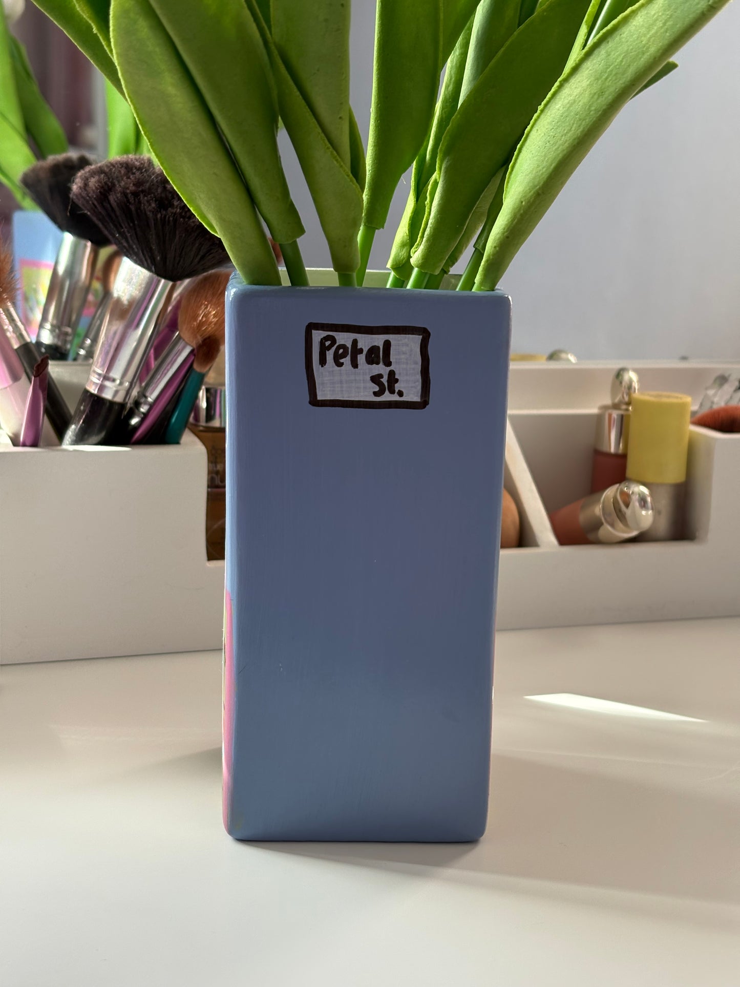 One of a Kind Lilac Purple Flower Shop Hand Painted Vase