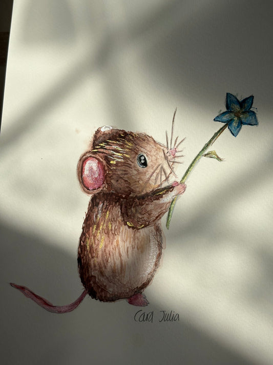 Original shimmer watercolour mouse painting
