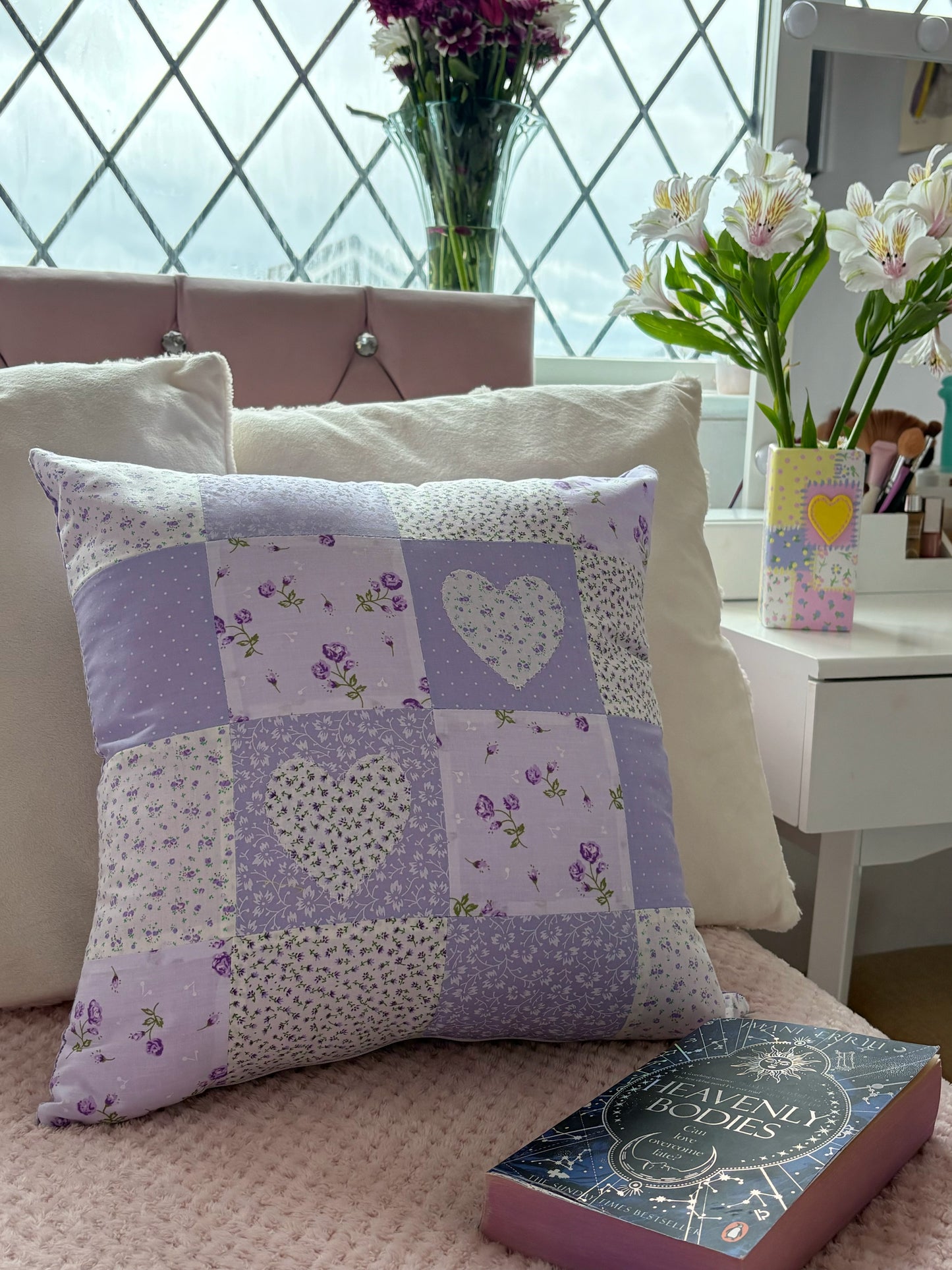 Handmade Heart Appliqué Patchwork Cushion