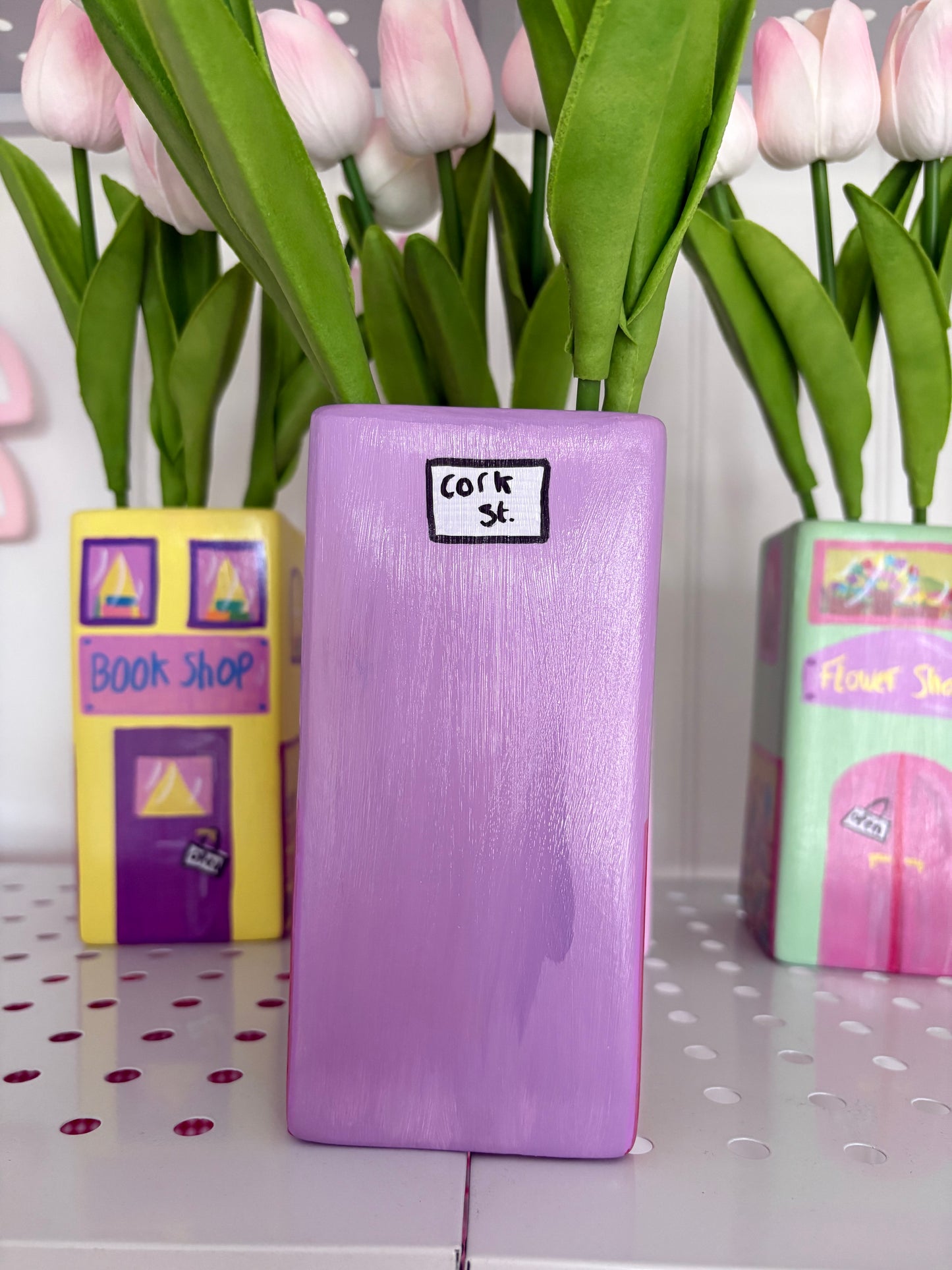 One of a Kind Lilac Purple Wine Bar Shop Hand Painted Vase