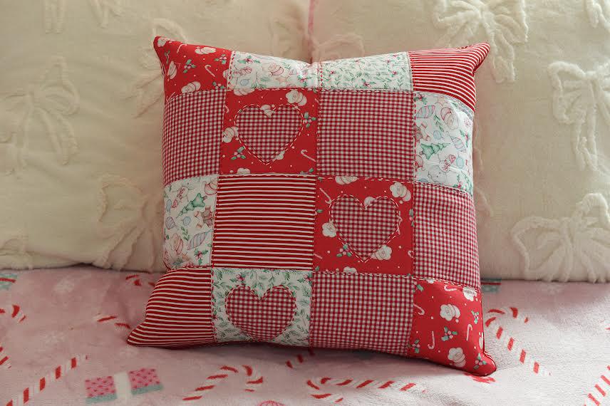 Handmade Red Christmas Patchwork Cushion