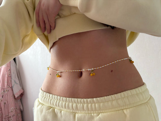Lemon Yellow and White Pearl Waist Beads Waist Chain