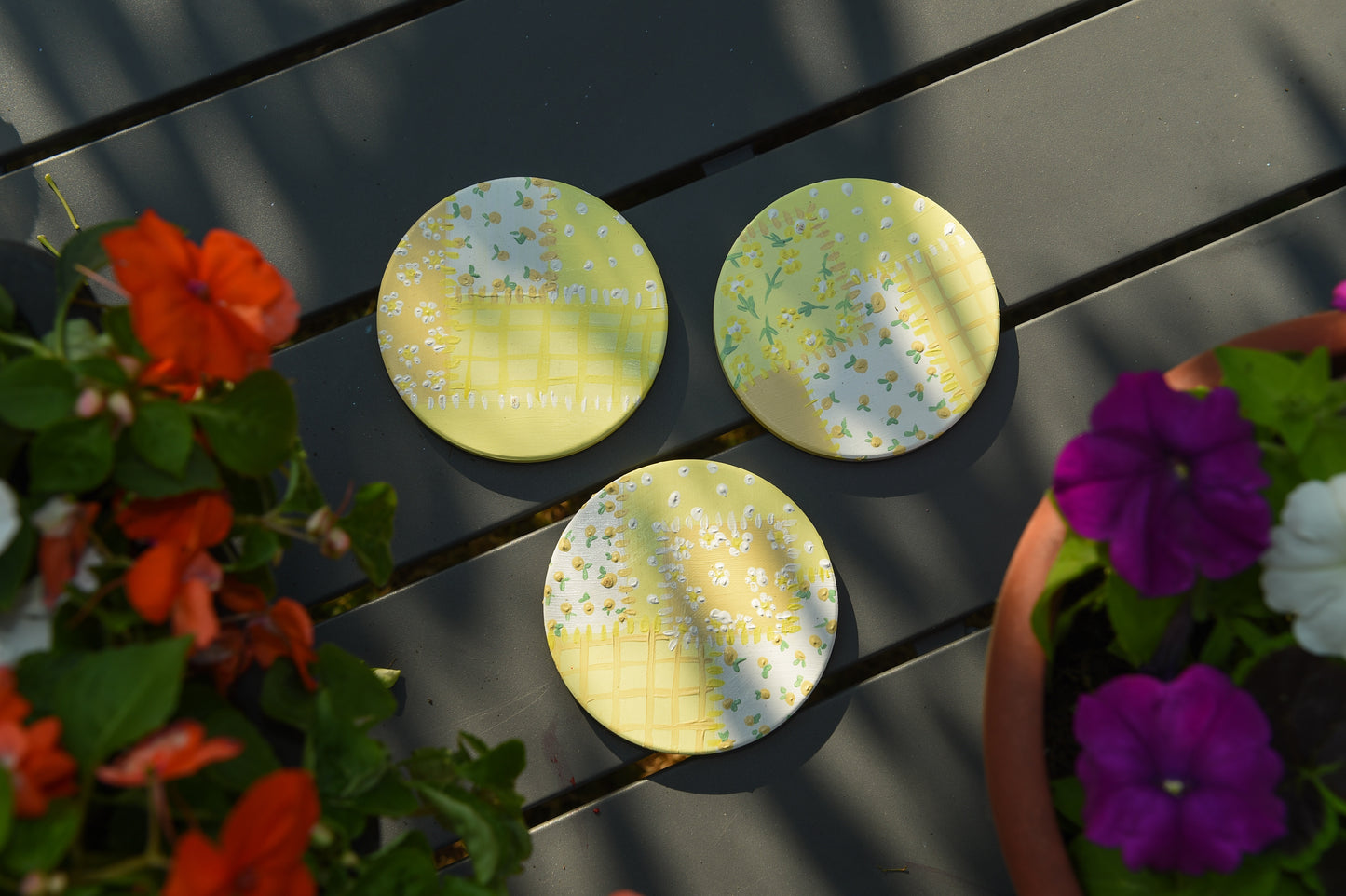 Pastel hand painted patchwork coasters