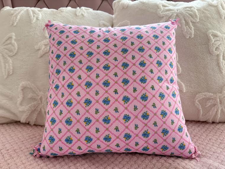 Handmade Pink Floral Bow Cushion