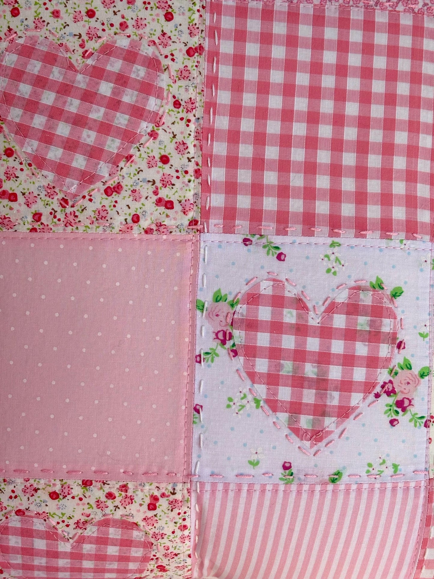 Handmade Pink Heart Patchwork Cushion