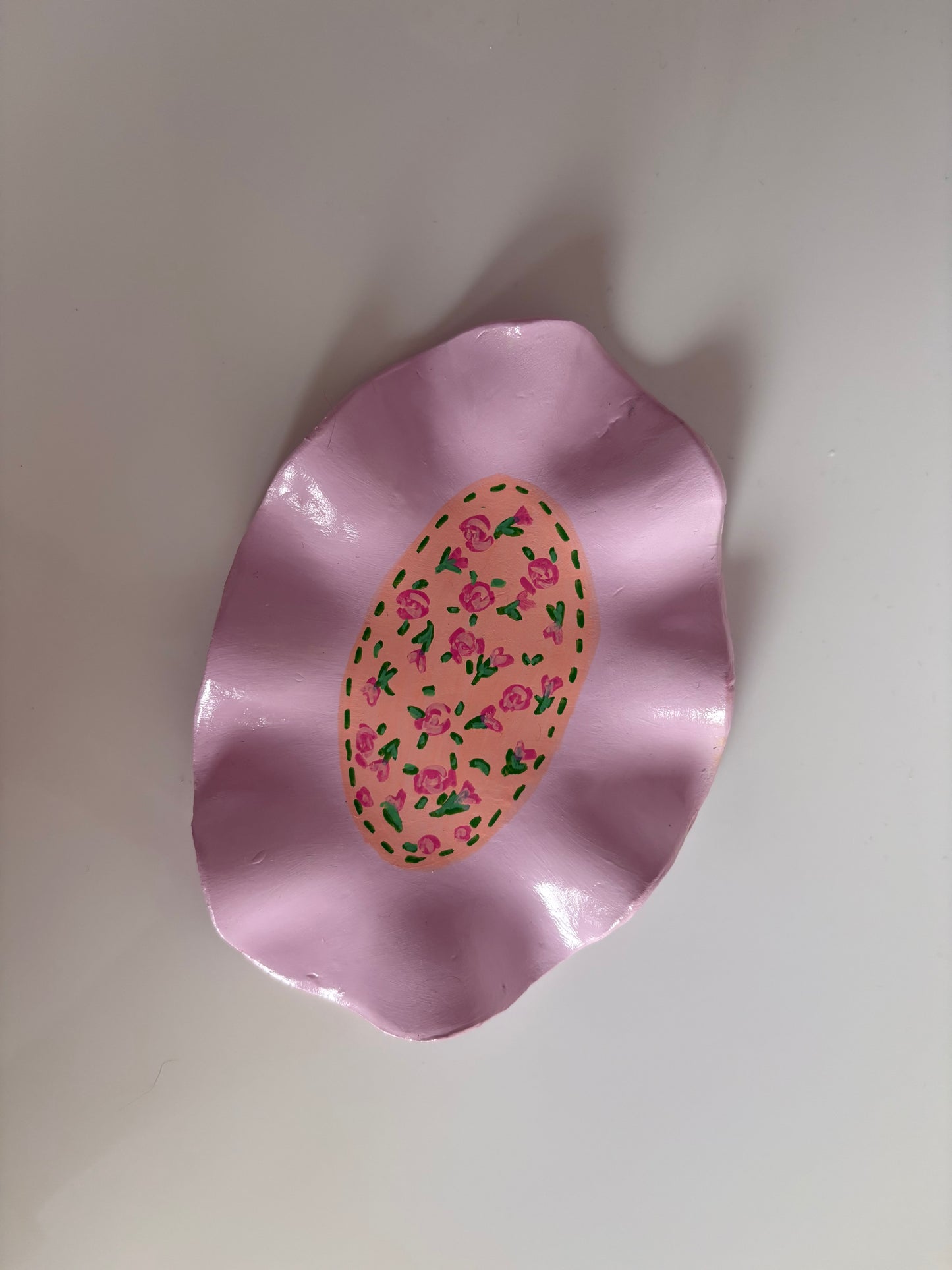 One of a kind handmade floral pink wavy jewellery holder trinket