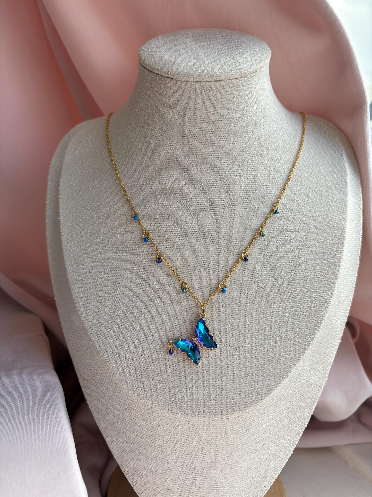 Dark Blue Crystal Butterfly Necklace