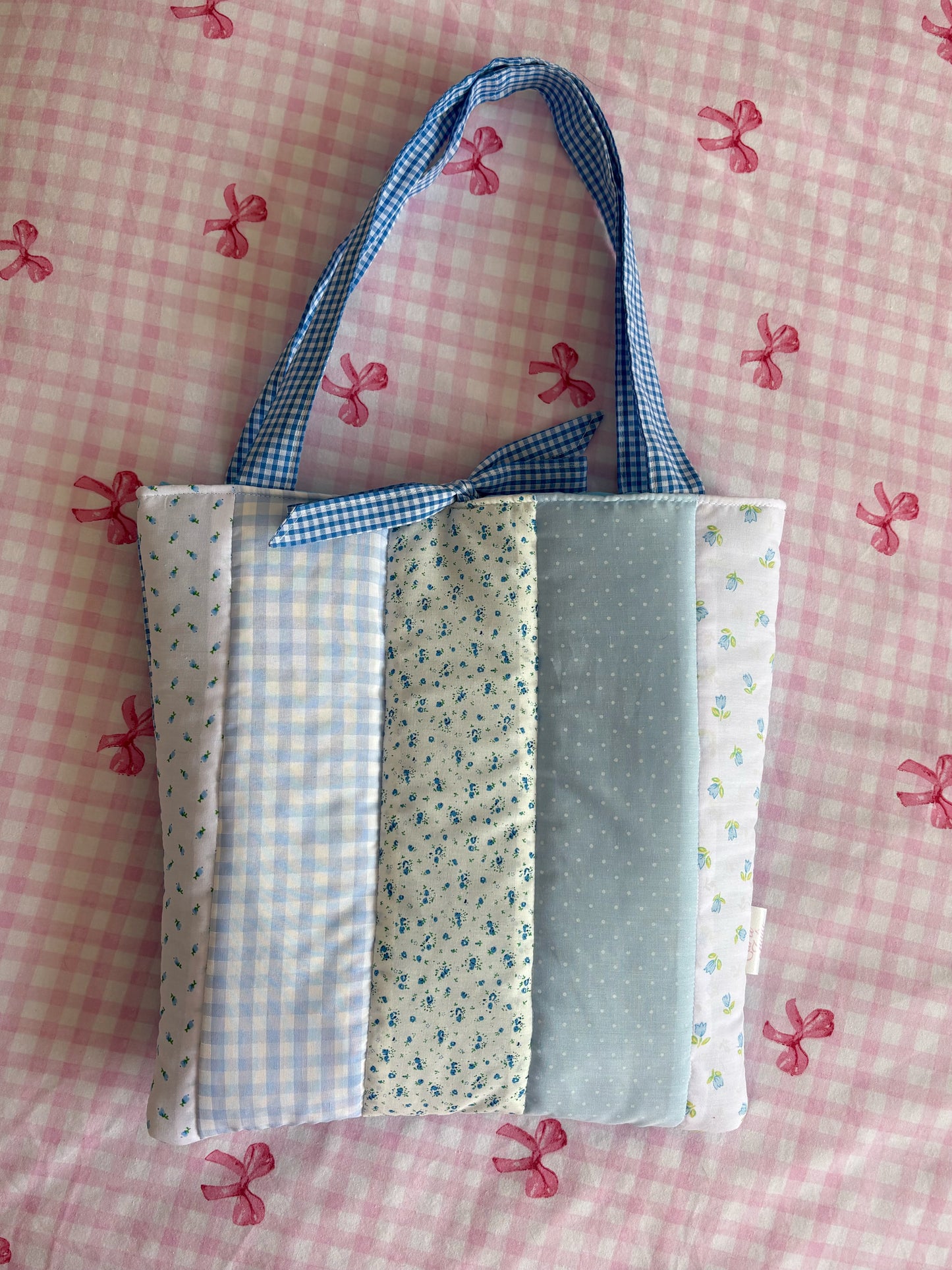 Floral Patchwork Quilted Tote Bag with Gingham