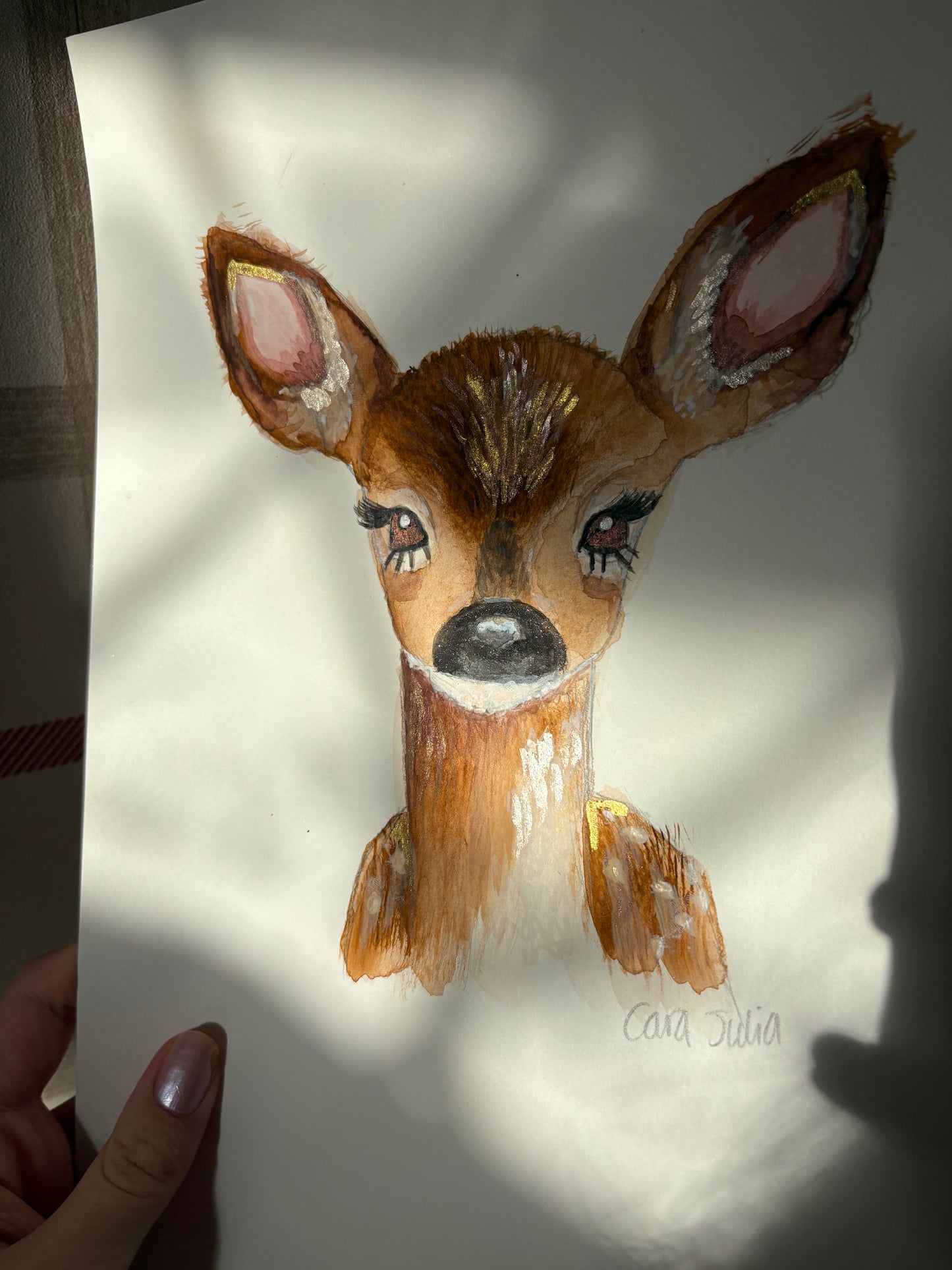 Original shimmer watercolour deer painting