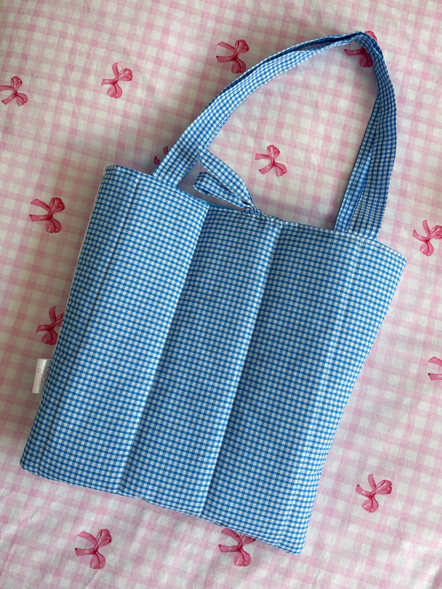 Floral Patchwork Quilted Tote Bag with Gingham