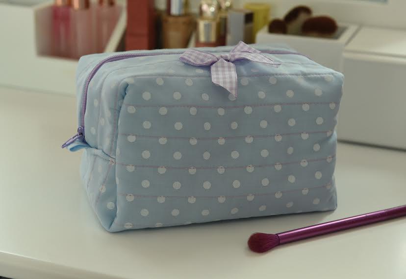 Handmade Blue Polka Dot Quilted Makeup Bag