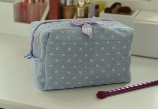 Handmade Blue Polka Dot Quilted Makeup Bag