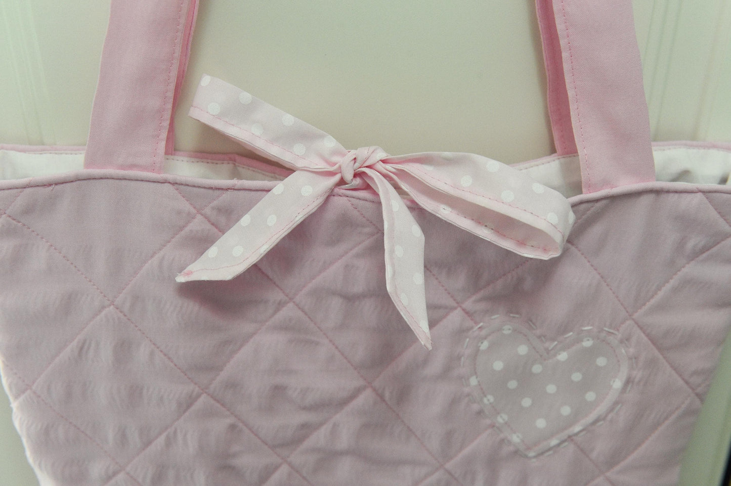 Pink Polka Dot Quilted Heart Appliqu̬ Tote Bag