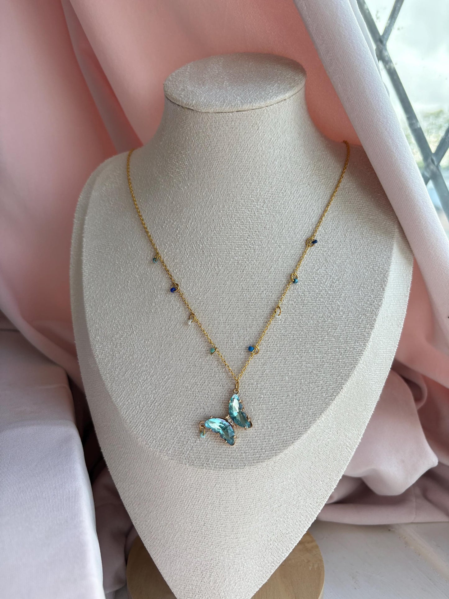 Light Blue Crystal Butterfly Necklace