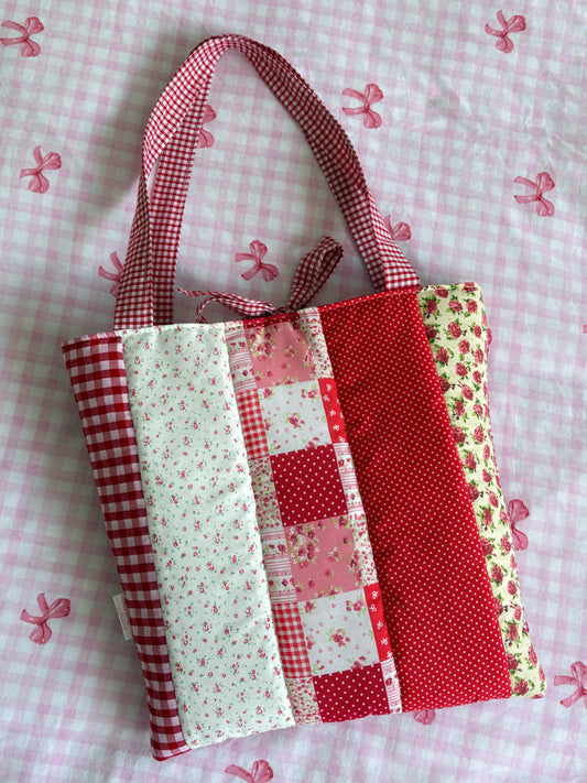Floral Patchwork Quilted Tote Bag with Gingham