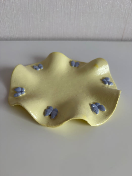 One of a kind handmade yellow and lilac wavy jewellery holder trinket