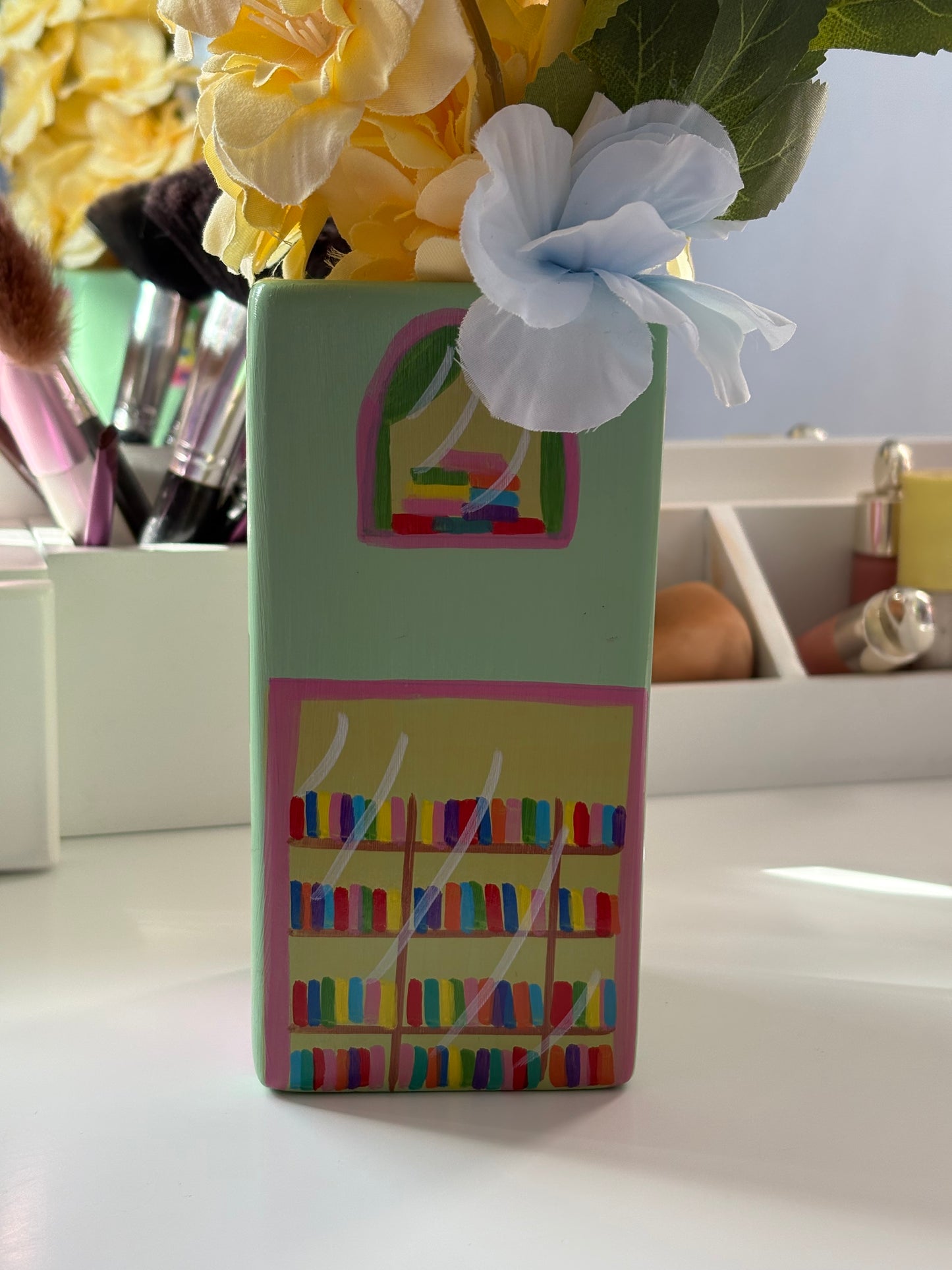 One of a Kind Green Book Shop Hand Painted Vase