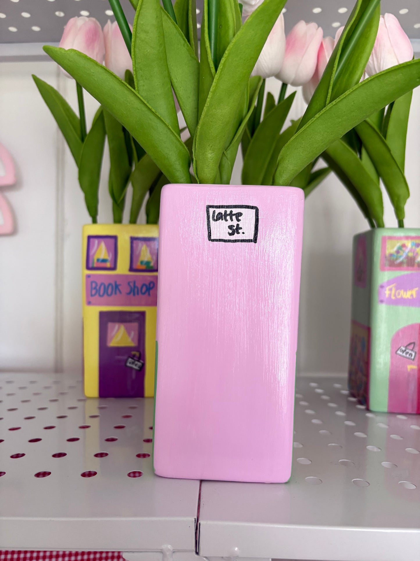 One of a Kind Pink Café Shop Hand Painted Vase