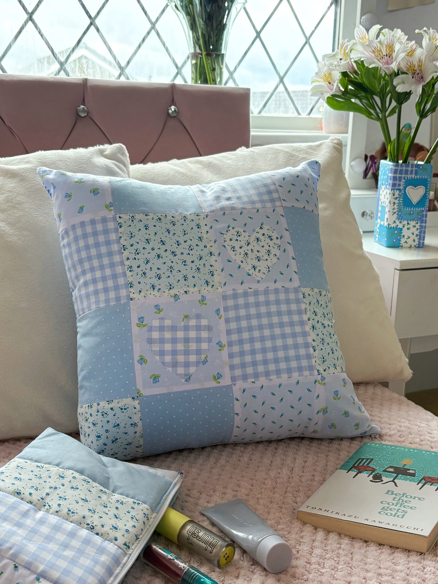 Handmade Heart Appliqué Patchwork Cushion