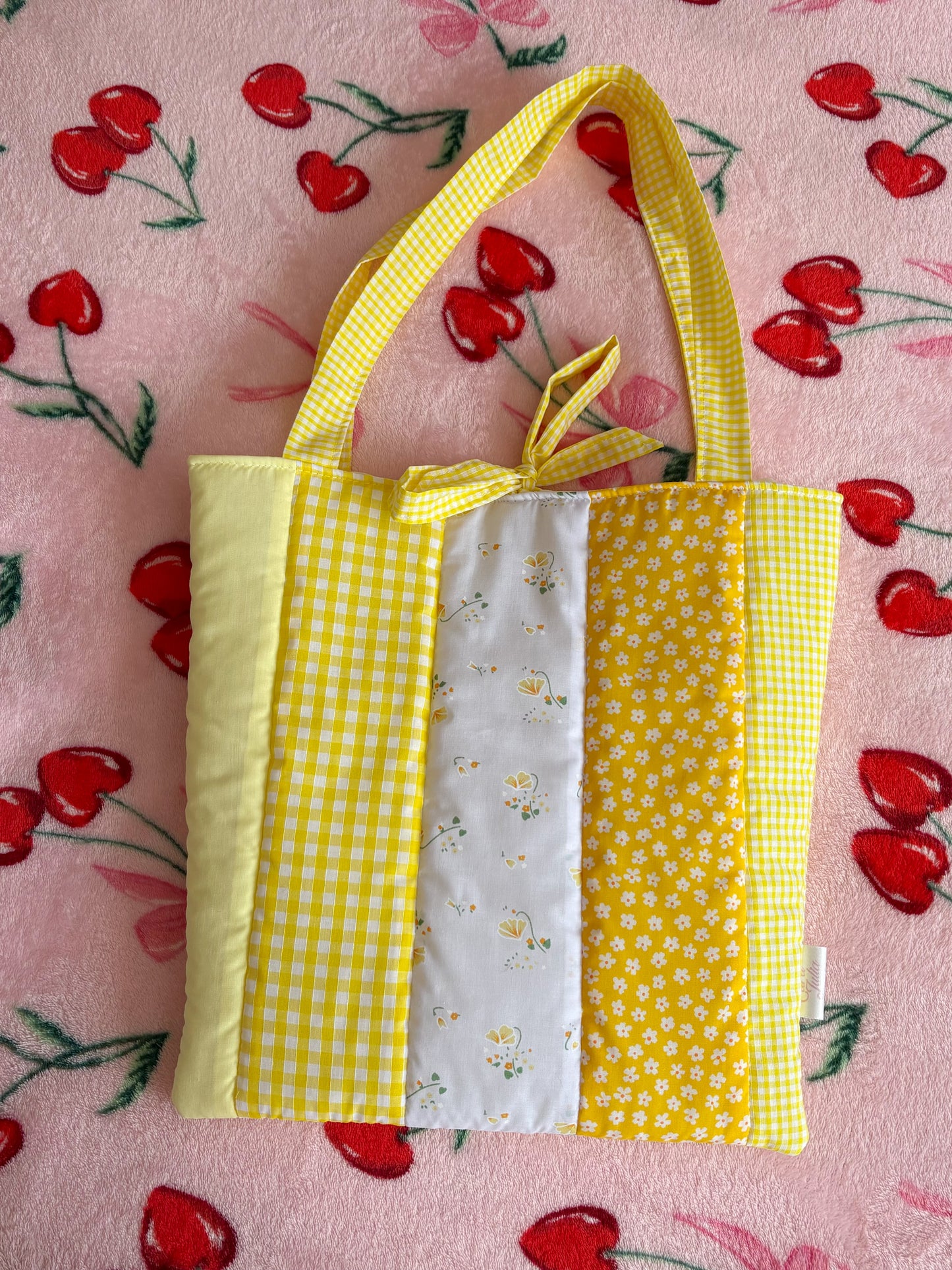 Floral Patchwork Quilted Tote Bag with Gingham