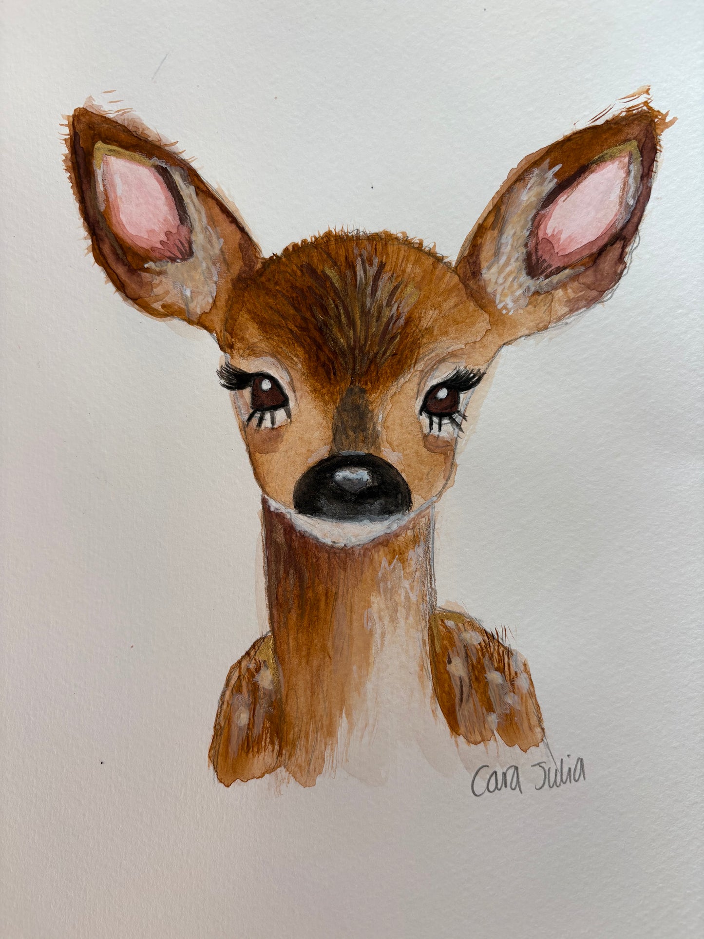 Original shimmer watercolour deer painting