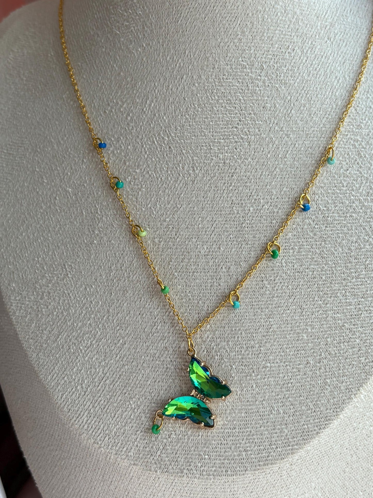 Green Crystal Butterfly Necklace
