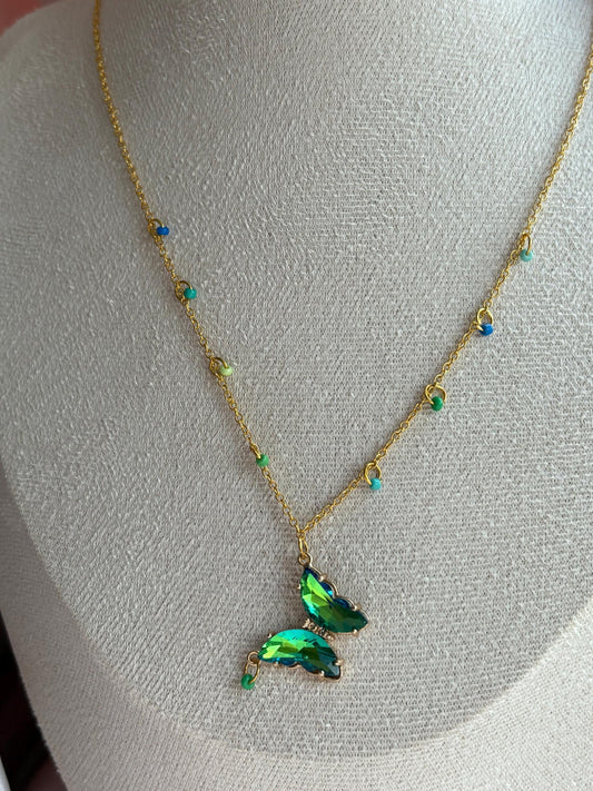 Green Crystal Butterfly Necklace