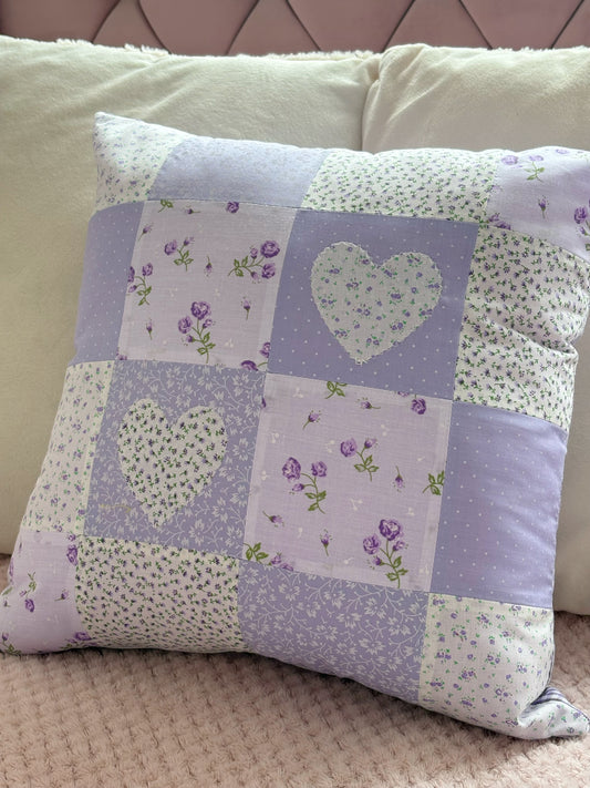 Handmade Heart Appliqué Patchwork Cushion