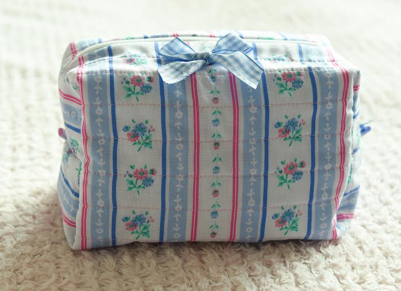 Handmade Blue Floral Quilted Makeup Bag